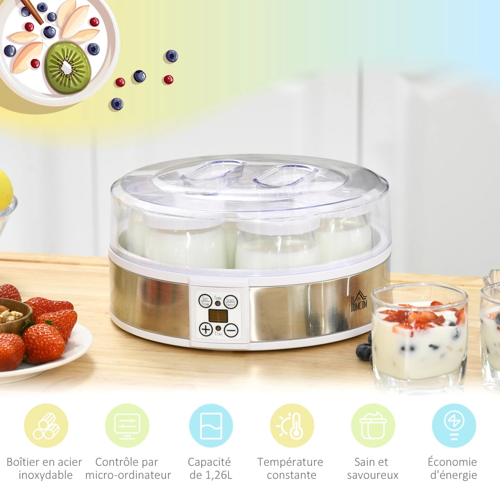 Macchina per yogurt 7 vasetti 180ml ¨C Minimal ¨C acciaio inox bianco 24x24x13 cm