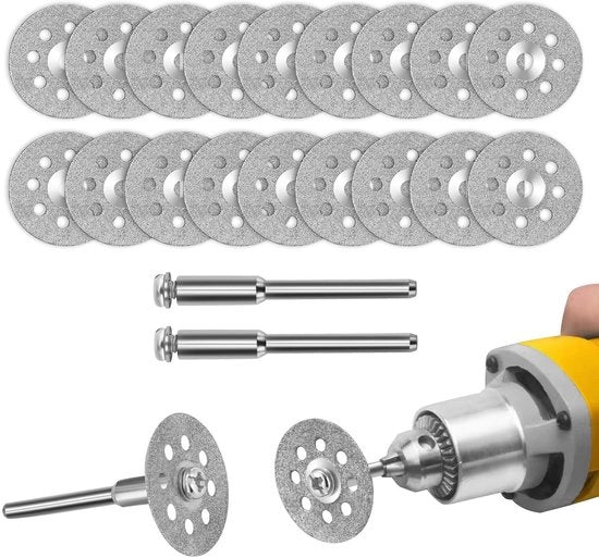Set di Lame per Diamant 20 pezzi - Lame 125 mm - Per Utensili di Rotazione - Taglio del Legno/PVC/Metallo - Inclusi 4 pezzi di Diamante 3 mm - Adatto per Pietra/Pavimenti