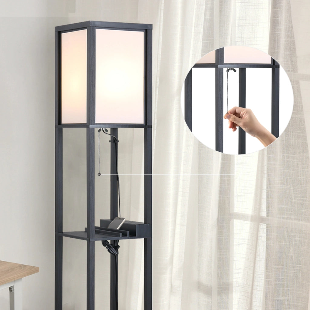 Lampada da Terra con Ripiani ¨C Xylo ¨C Nero e Bianco 26x26x160cm