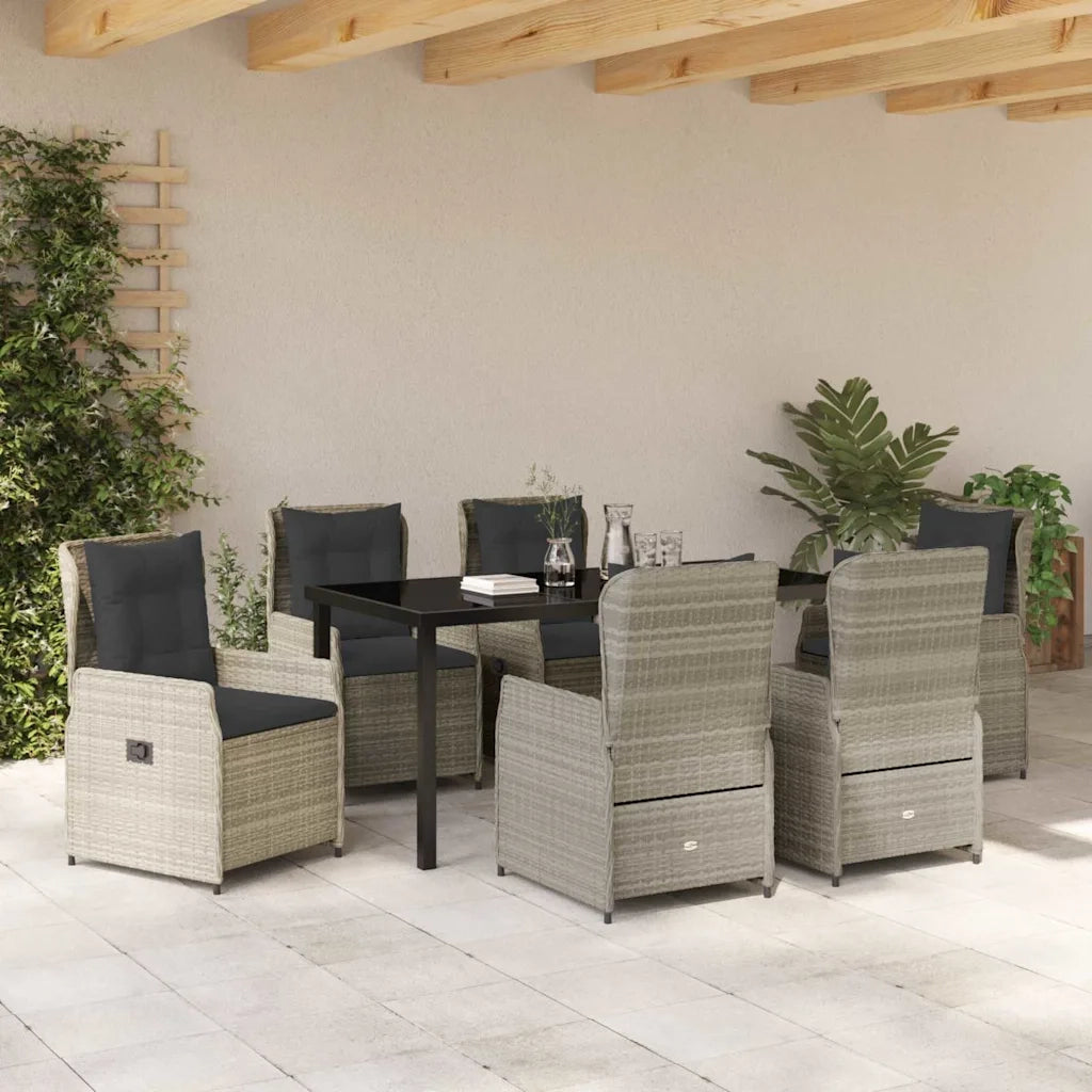 Set da Pranzo per Giardino 7 pcs Grigio chiaro polyrattan