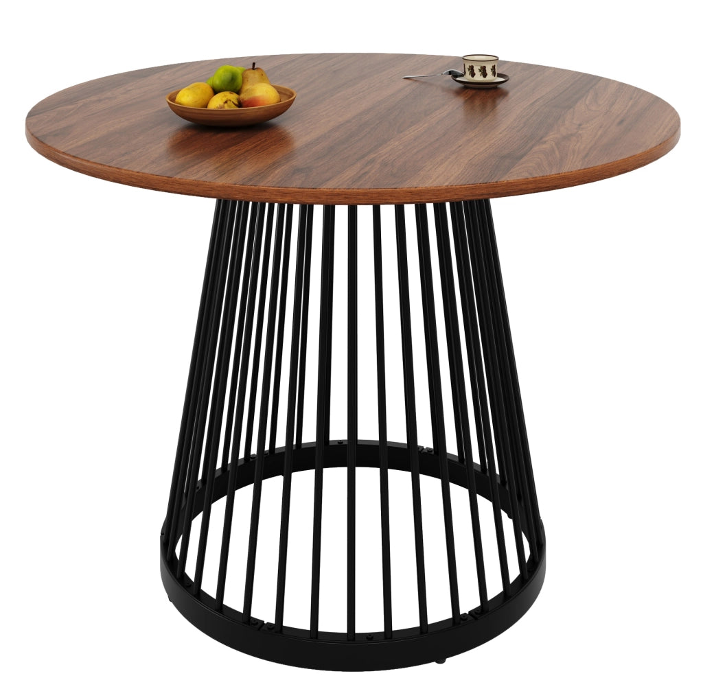 Tavolo da pranzo rotondo 80x80x76 cm in MDF e metallo; noce e nero