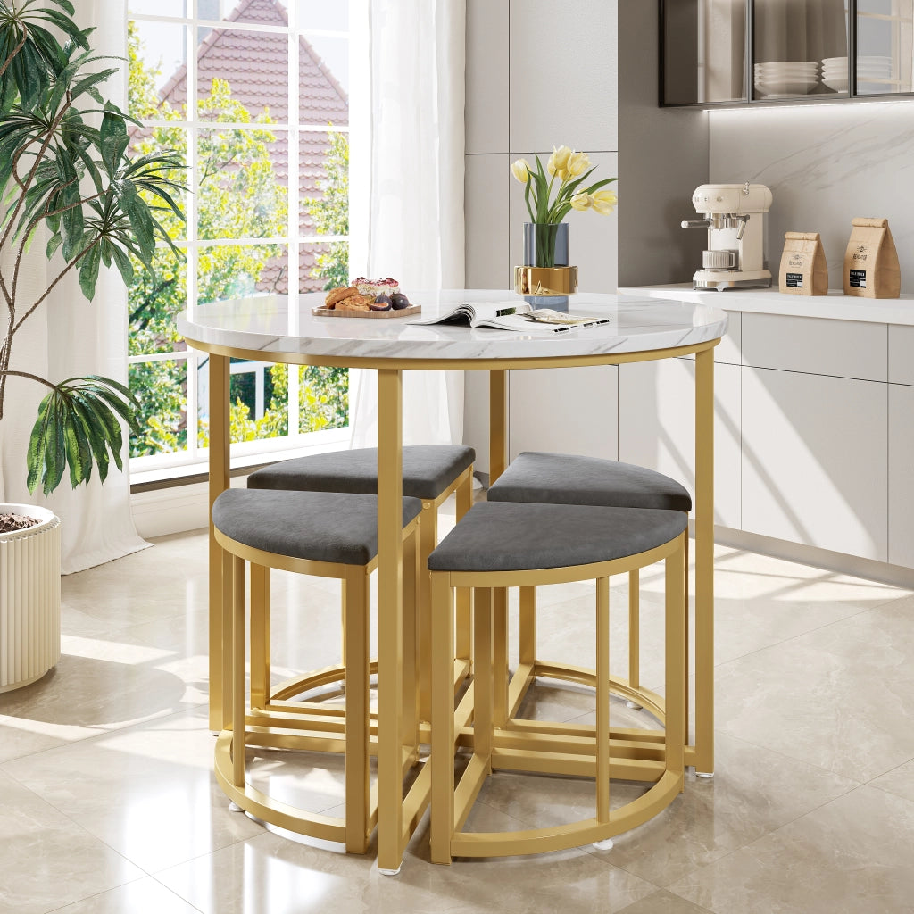 Set Tavolo da Pranzo con 4 Sedie in Velluto ¨C Xylo ¨C Piano MDF, Telaio Dorato, Grigio
