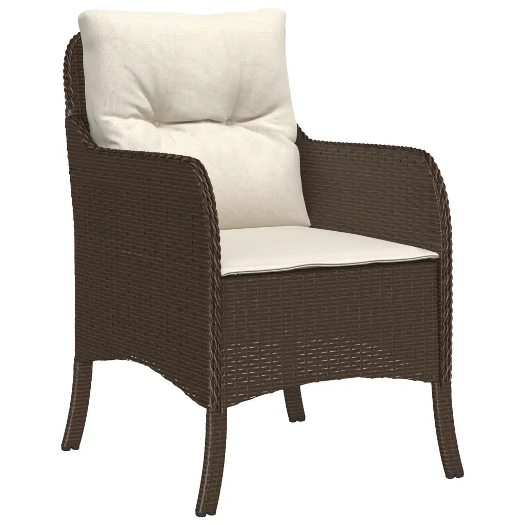 Set da Pranzo da Giardino 3pz | Set Salotto da Giardino con Cuscini in Polyrattan Marrone