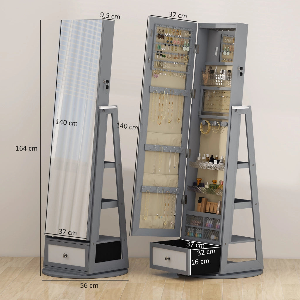 Armadio Gioielli con Specchio e Luci LED ¨C Minimal ¨C Grigio Chiaro 60x40x180