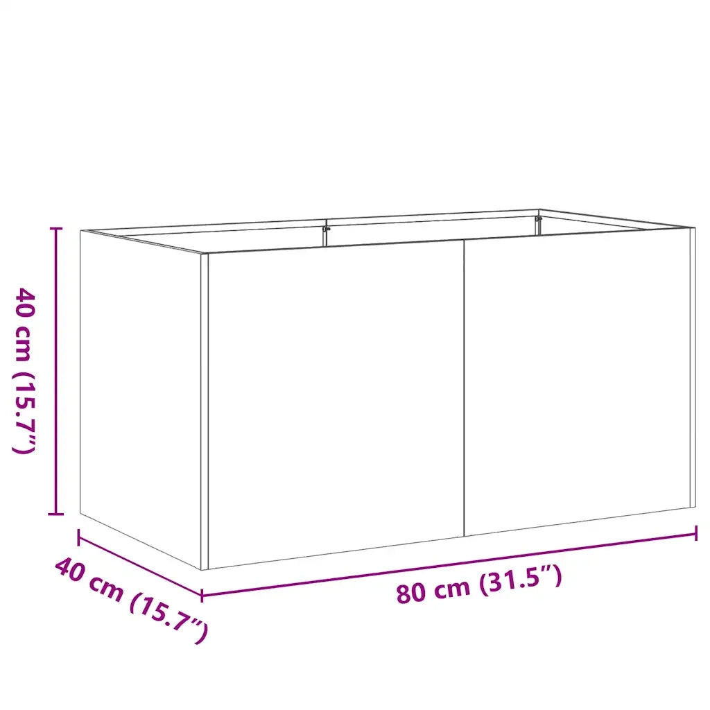 Fioriera moderna da esterno con fondo aperto 80 x 40 x 40 cm stabile e decorativa realizzata in acciaio laminato a freddo nero 02_0051457