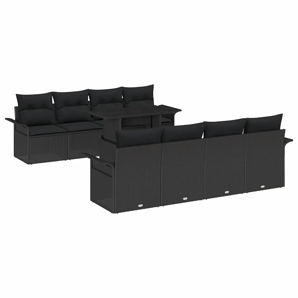 Set Divano da Giardino con cuscino 9 pcs Nero polyrattan
