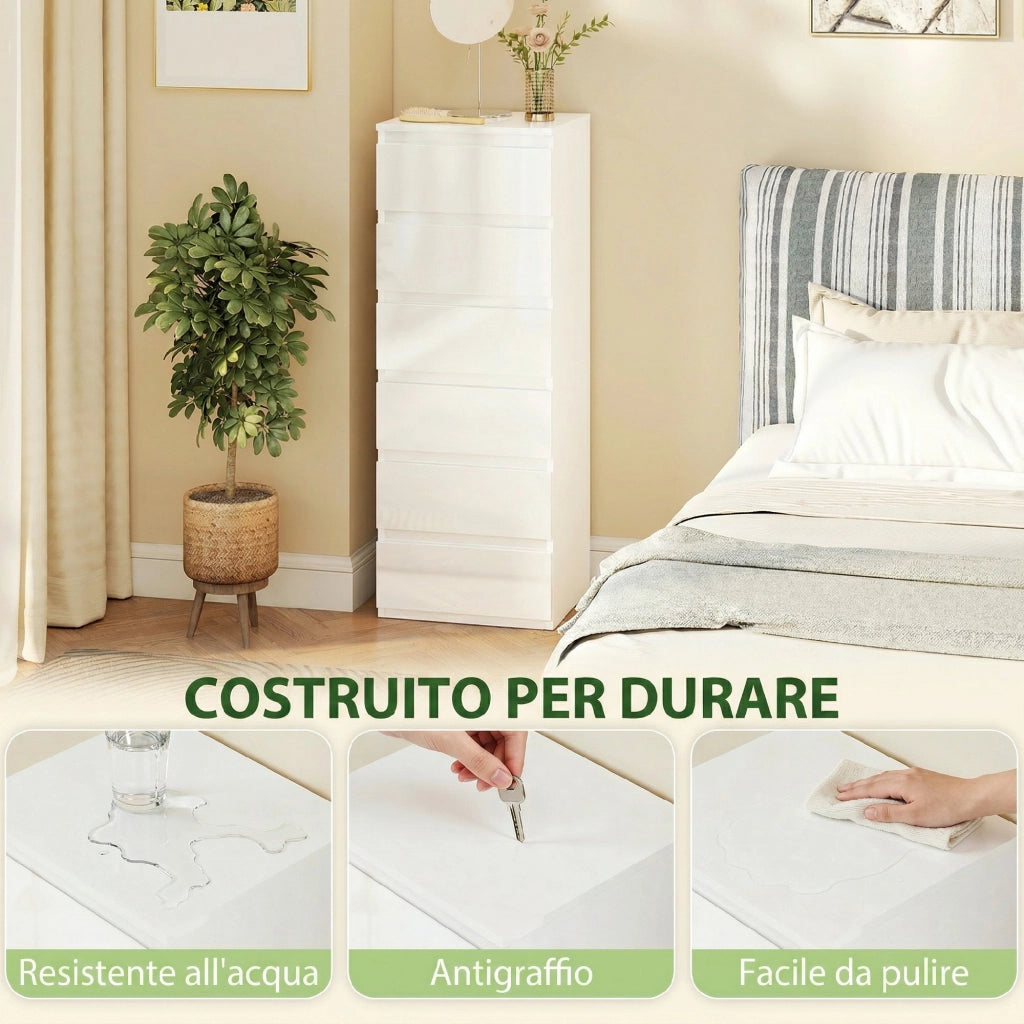 Comodino 6 Cassetti ¨C Minimal ¨C Bianco Lucido