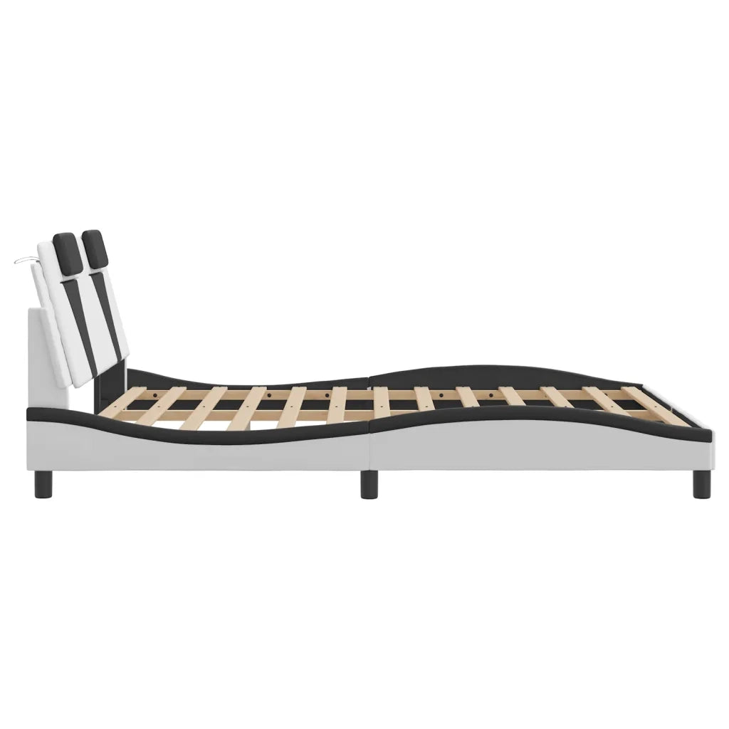 Letto matrimoniale | Letto per adulti | Giroletto Viana con LED senza Materasso Bianco e Nero 160x200 cm