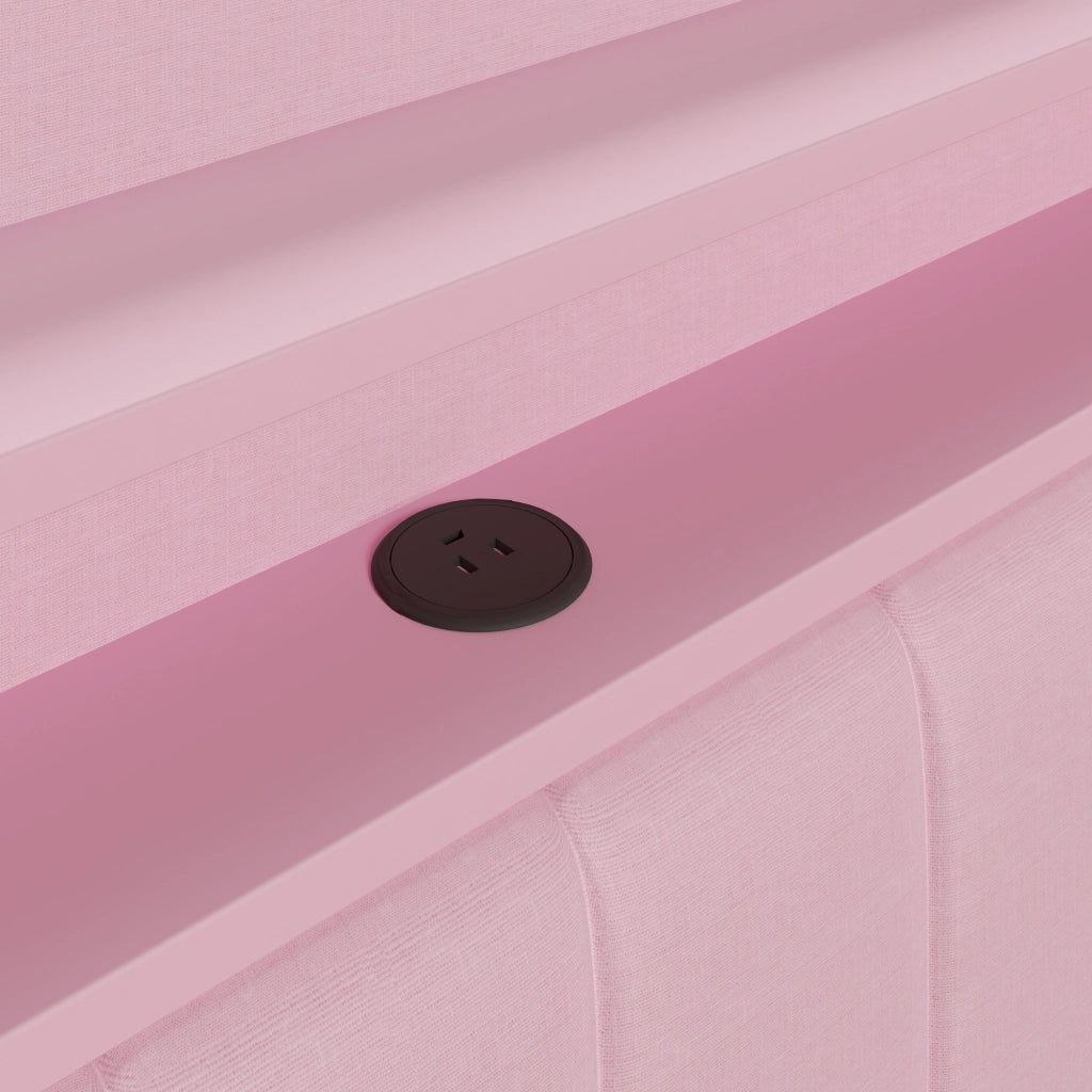 Letto imbottito 140x200 - Zephmum - Rosa con USB, LED, scrivania e 2 cassetti