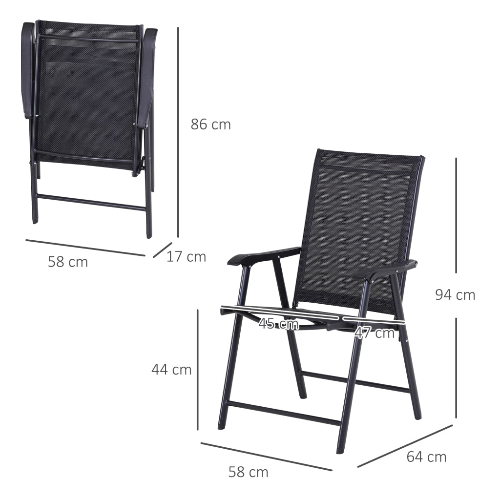 Sedia da campeggio set da 2 sedia pieghevole con braccioli in metallo nera