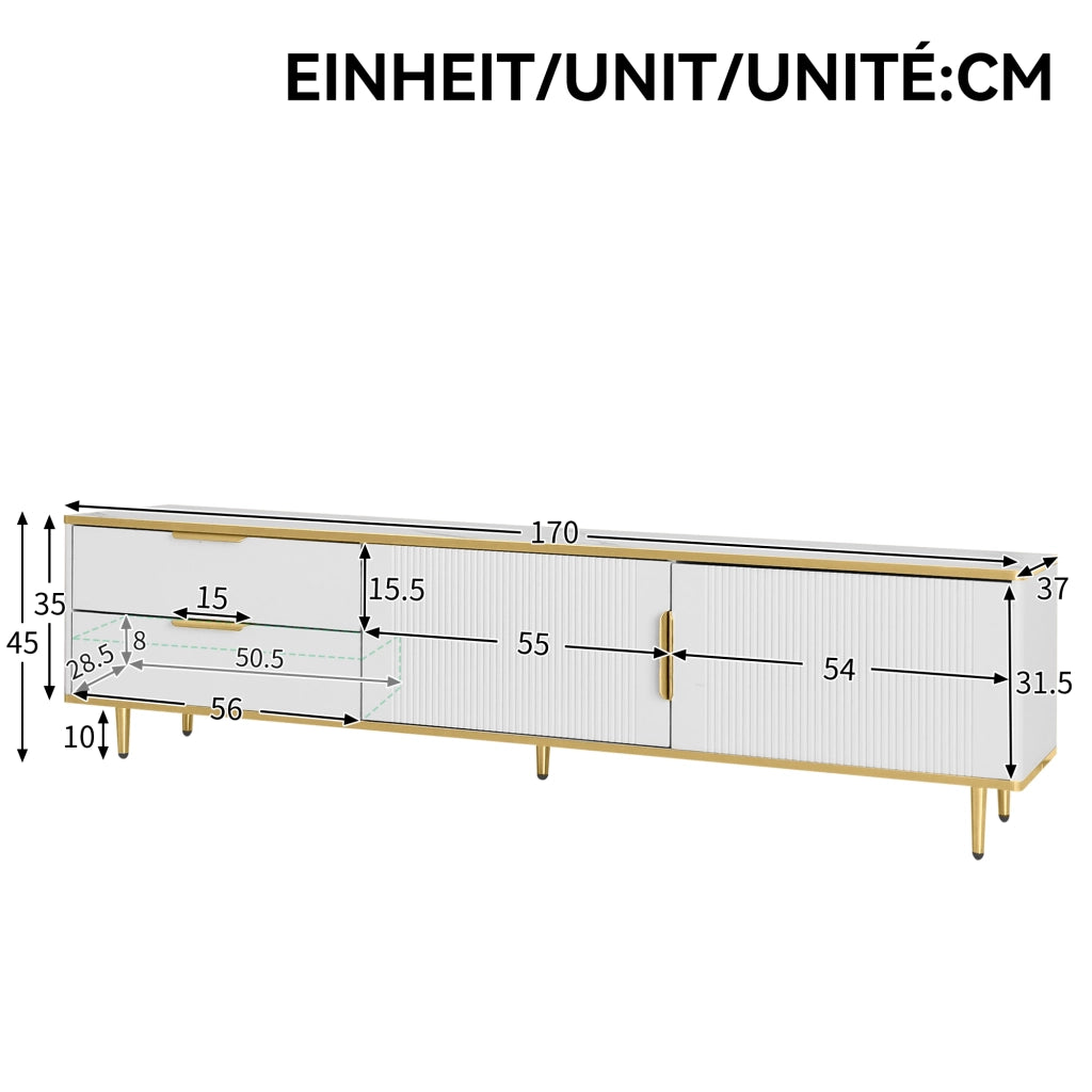 Cassettiera per TV bianca in truciolare lunghezza 170 cm