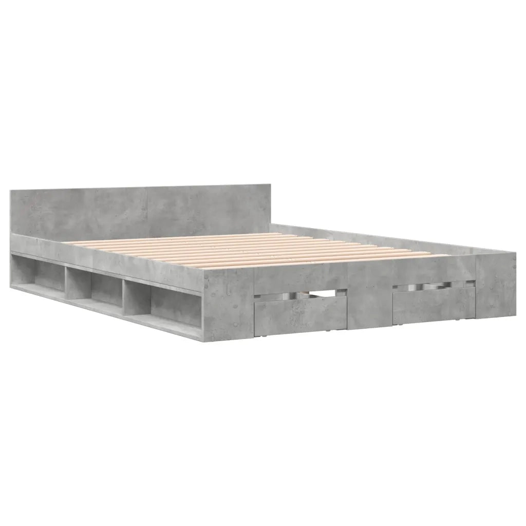 Letto matrimoniale | Letto per adulti | Giroletto Cassetti Grigio Cemento 120x190 cm Legno Multistrato