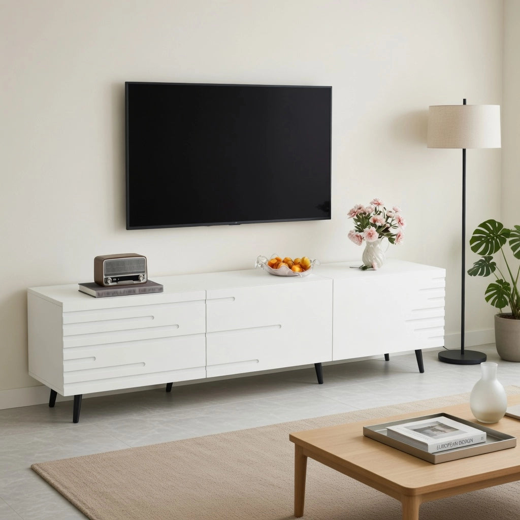 Cassettiera TV bianca in MDF lunghezza 180 cm
