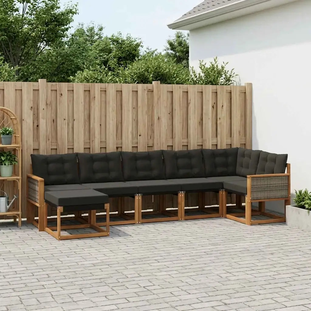 Set di divani da esterno con cuscino 7 pcs Naturale e Nero 3382092