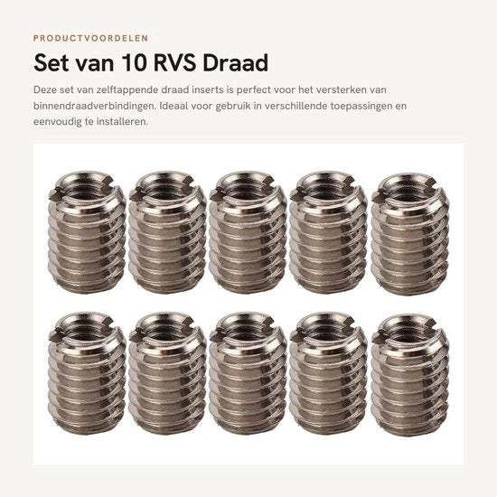 Inserti a secco da assemblaggio 10 pezzi - Acciaio inox - Viti a secco con filo interno M4x0.7 - Viti a secco con filo esterno M6x1.0 - Lunghezza 8mm - Inserti a secco da assemblaggio
