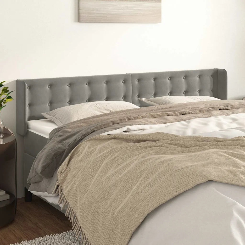 Testiera ad Orecchio-Testata con Orecchie Grigio Chiaro 183x16x78/88 cm in Velluto 953209