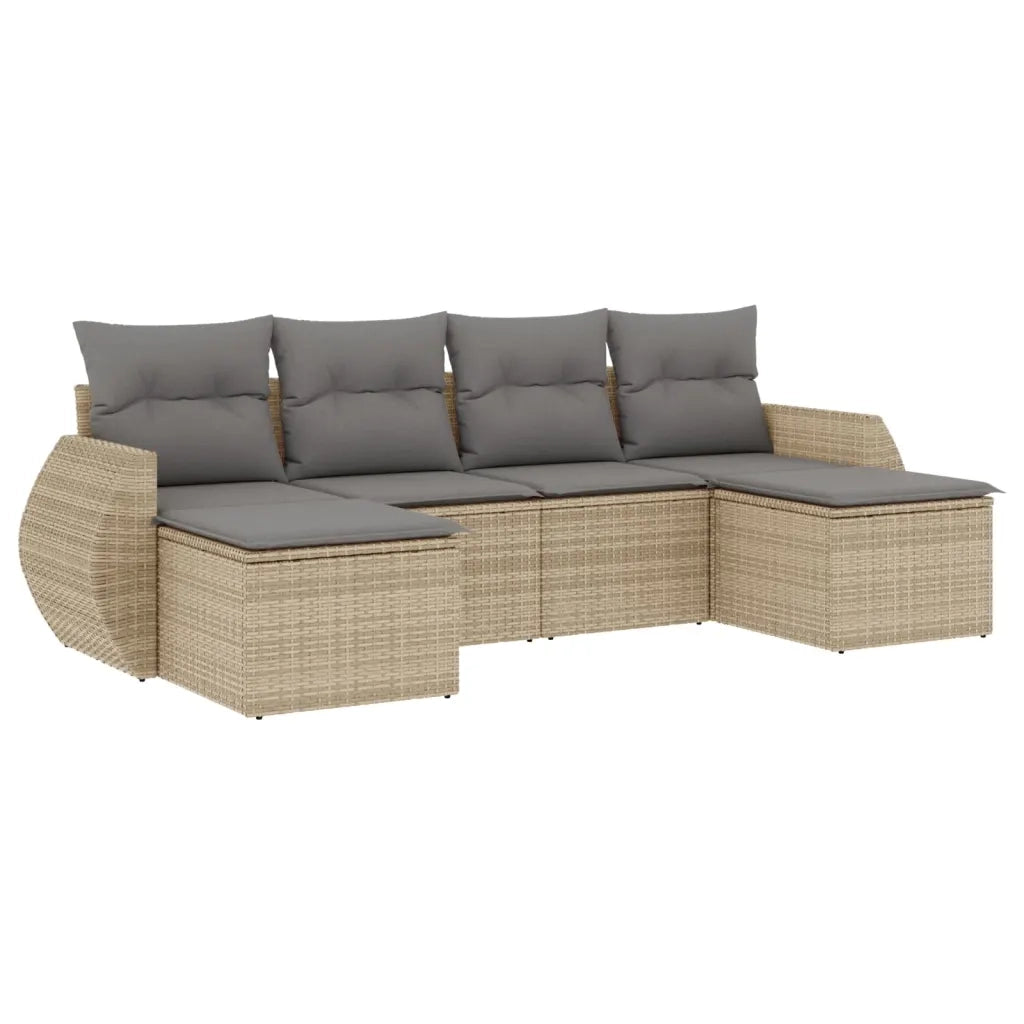Set Divano da Giardino 6 pz con Cuscini Beige in Polyrattan 3221718