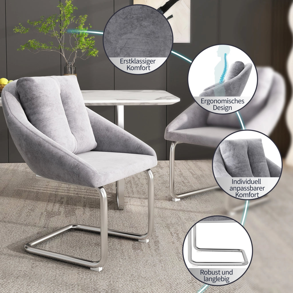 Sedia da sala da pranzo in velluto con design ergonomico, set da 4 pezzi per casa e ufficio, grigio