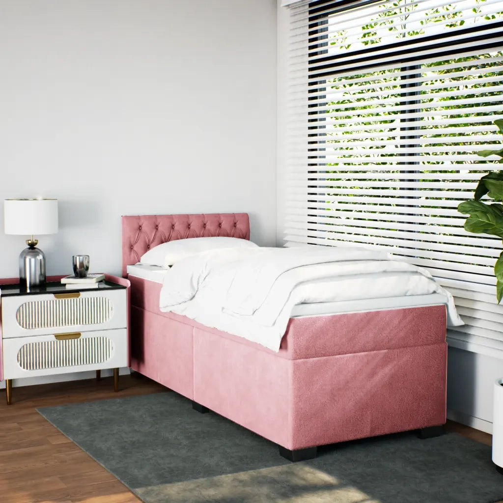 Giroletto a Molle con Materasso Rosa 100x200 cm in Velluto