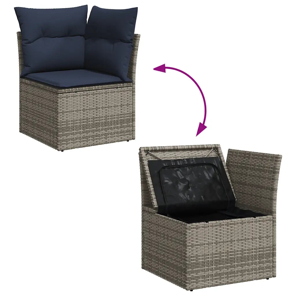 Set Divani da Giardino 10 pz con Cuscini Grigio in Polyrattan 3256145