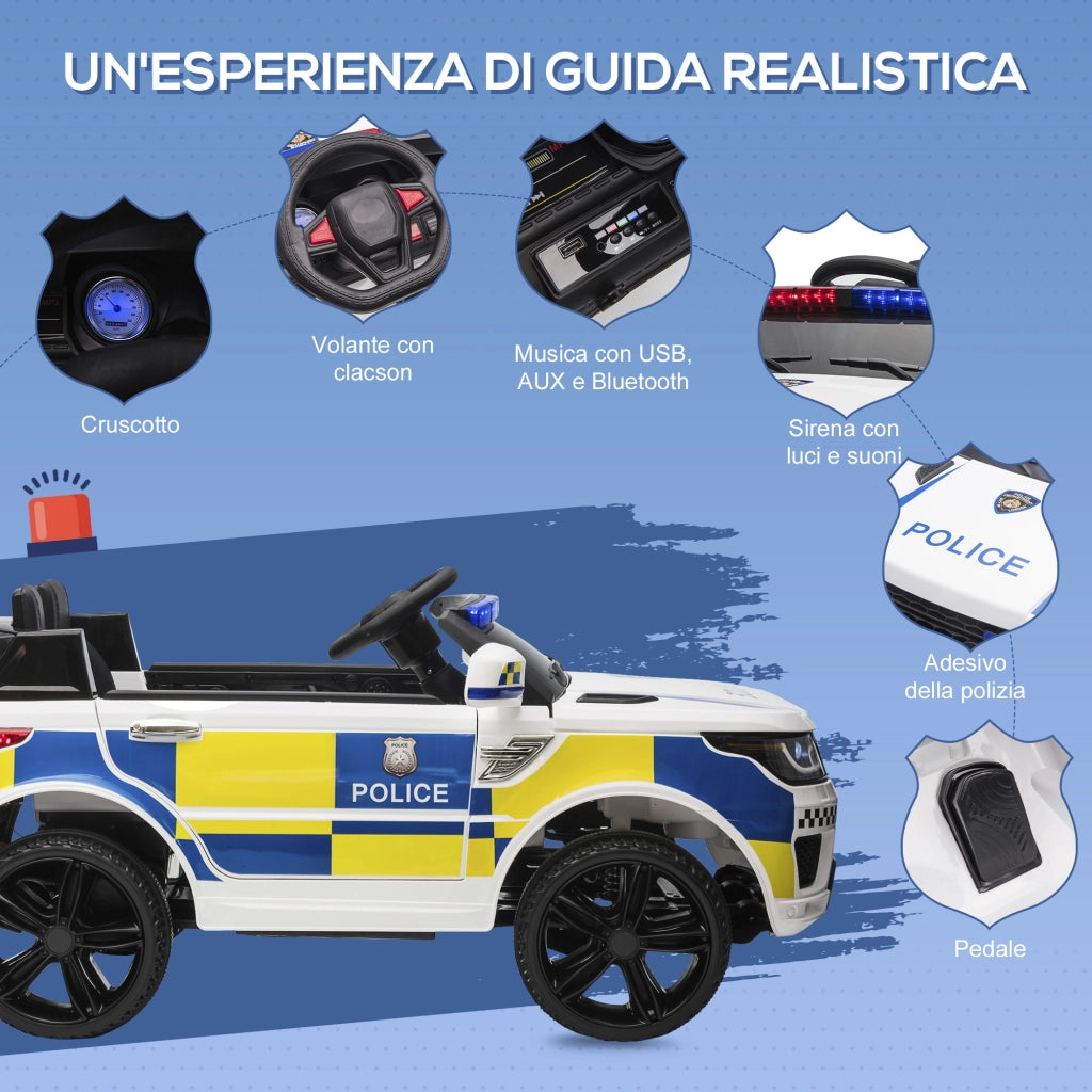 Auto Bambini Polizia Elettrica ¨C Minimal ¨C Bianco 110x68x52cm