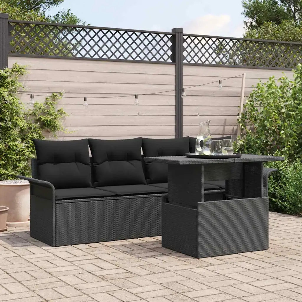 Set Divano da Giardino con cuscino 5 pcs Nero polyrattan 3348189