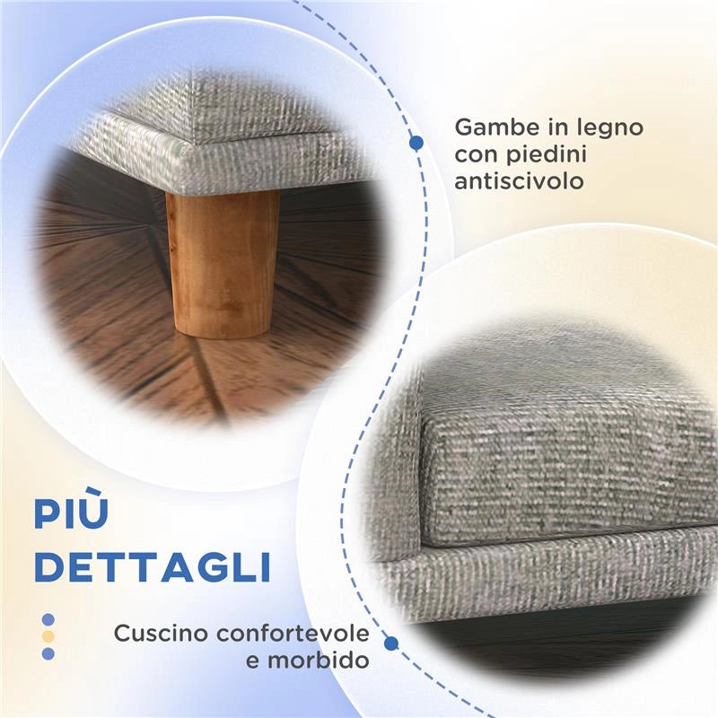 DIVANO PER CANI DI TAGLIA GRANDE CON CUSCINO SFODERABILE IN POLIESTERE E LEGNO 98X67X25 CM GRIGIO