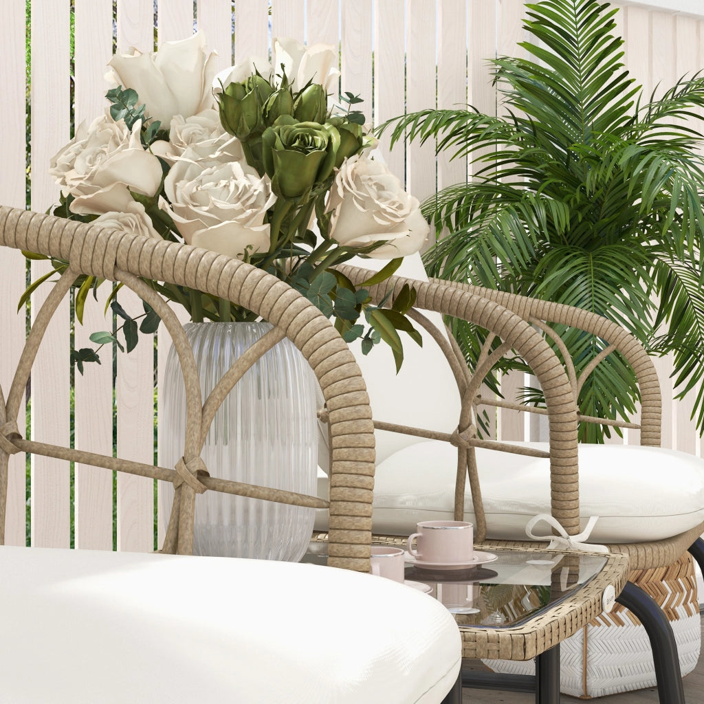 Altalena da bistrot: stile bohémien; rattan PE; resistente all'acqua; crema