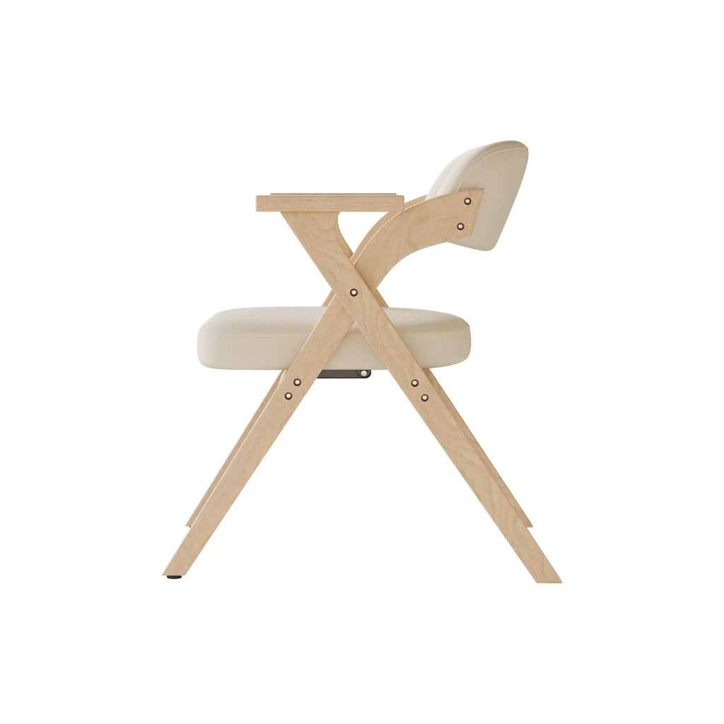 SEDIA Pieghevole in legno massello e lino beige con braccioli Set da 4 pezzi