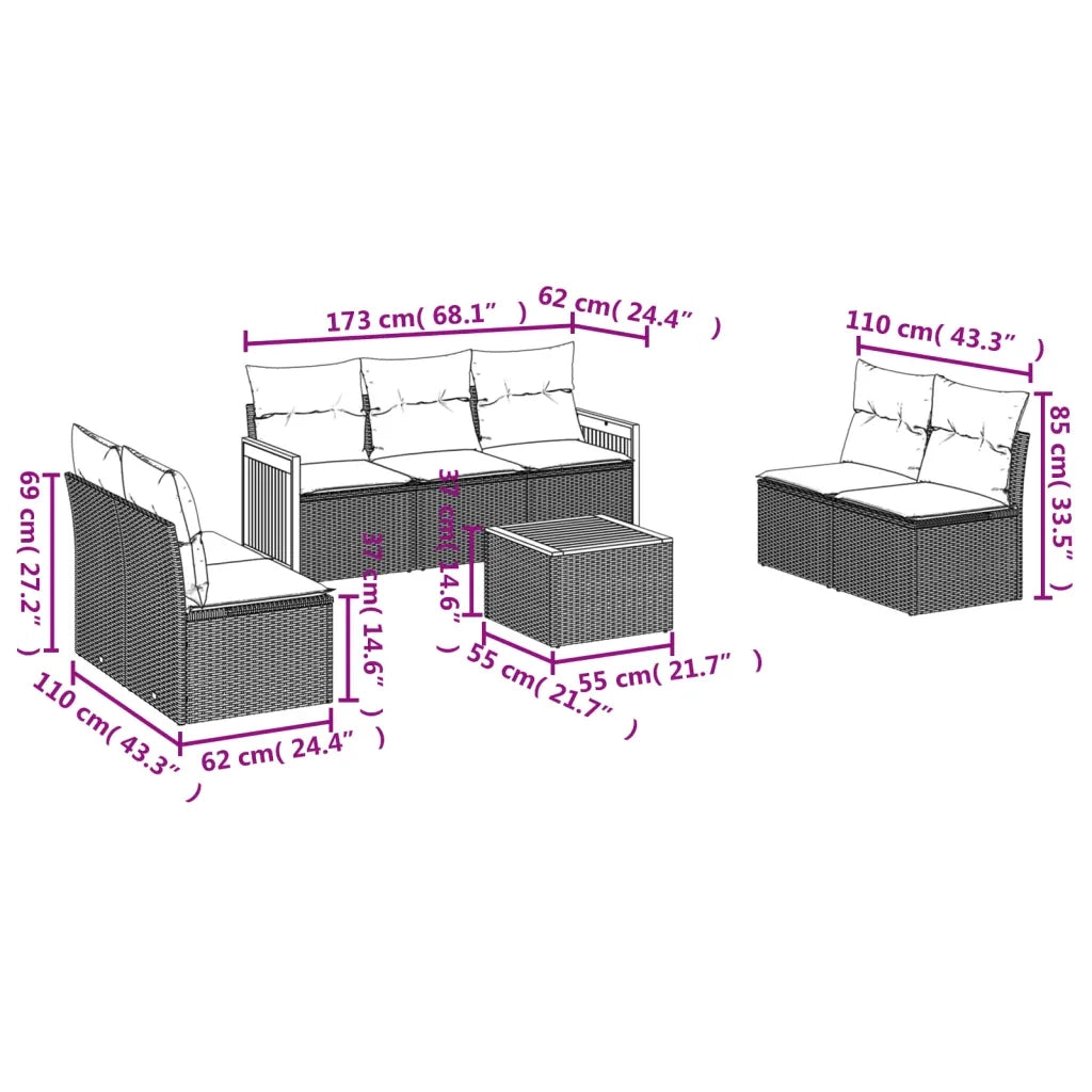 Set Divani da Giardino con Cuscini 8 pz Nero in Polyrattan 3259963
