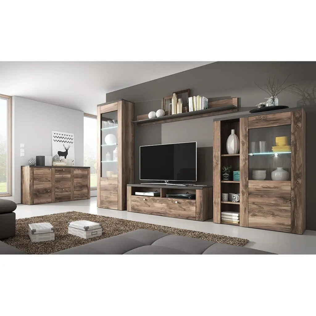 Buffet design 175cm per soggiorno colore noce e nero effetto legno collezione SANTIAGO.
