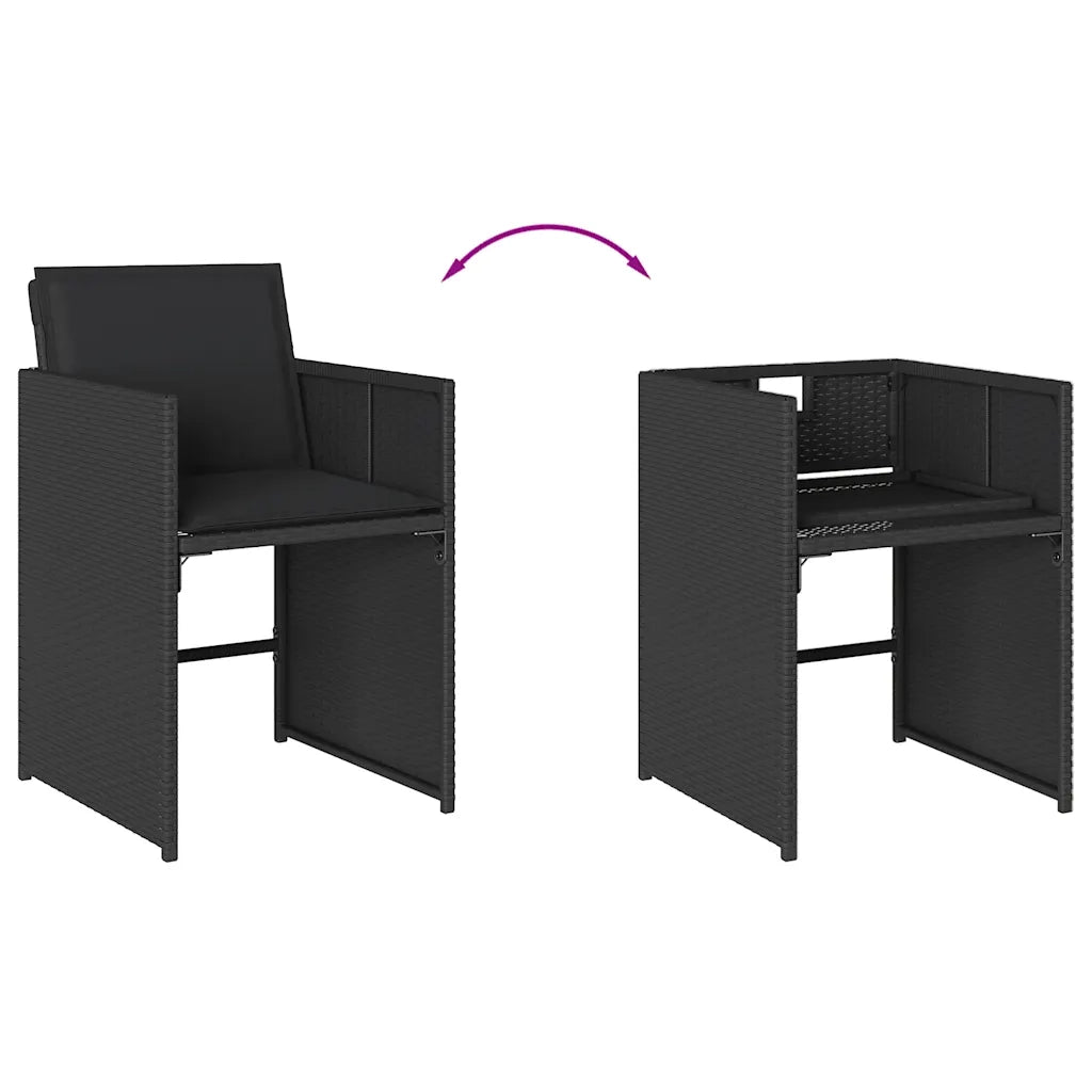 Set da Pranzo da Giardino 7 pz Nero con Cuscini in Polyrattan