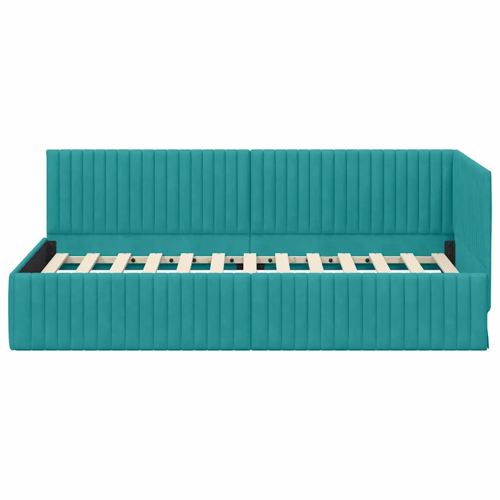 Cornice del letto ad angolo Turchese 90 cm x 190 cm Velluto