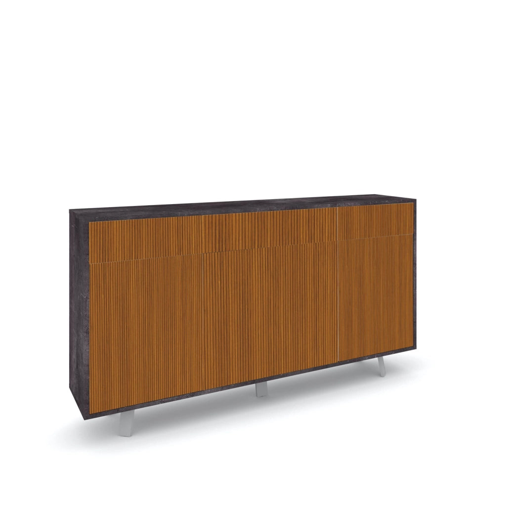 Mobile Soggiorno Madia 3 Ante 3 Cassetti 164x41x92 cm Ossido Nero e Rovere Dogato