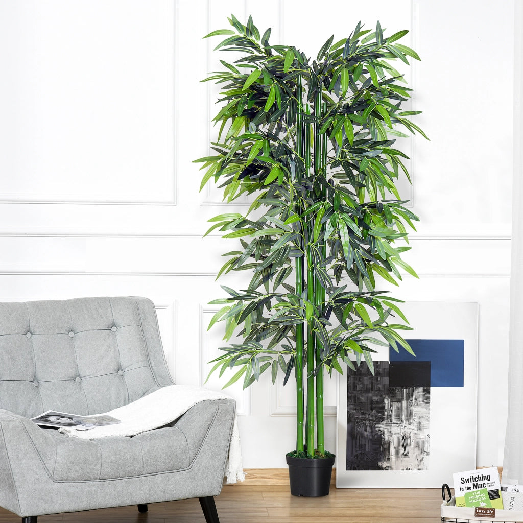 Albero Artificiale Bamboo XXL ¨C zephmum ¨C 1.80m H, Nero e Verde, Vaso Incluso