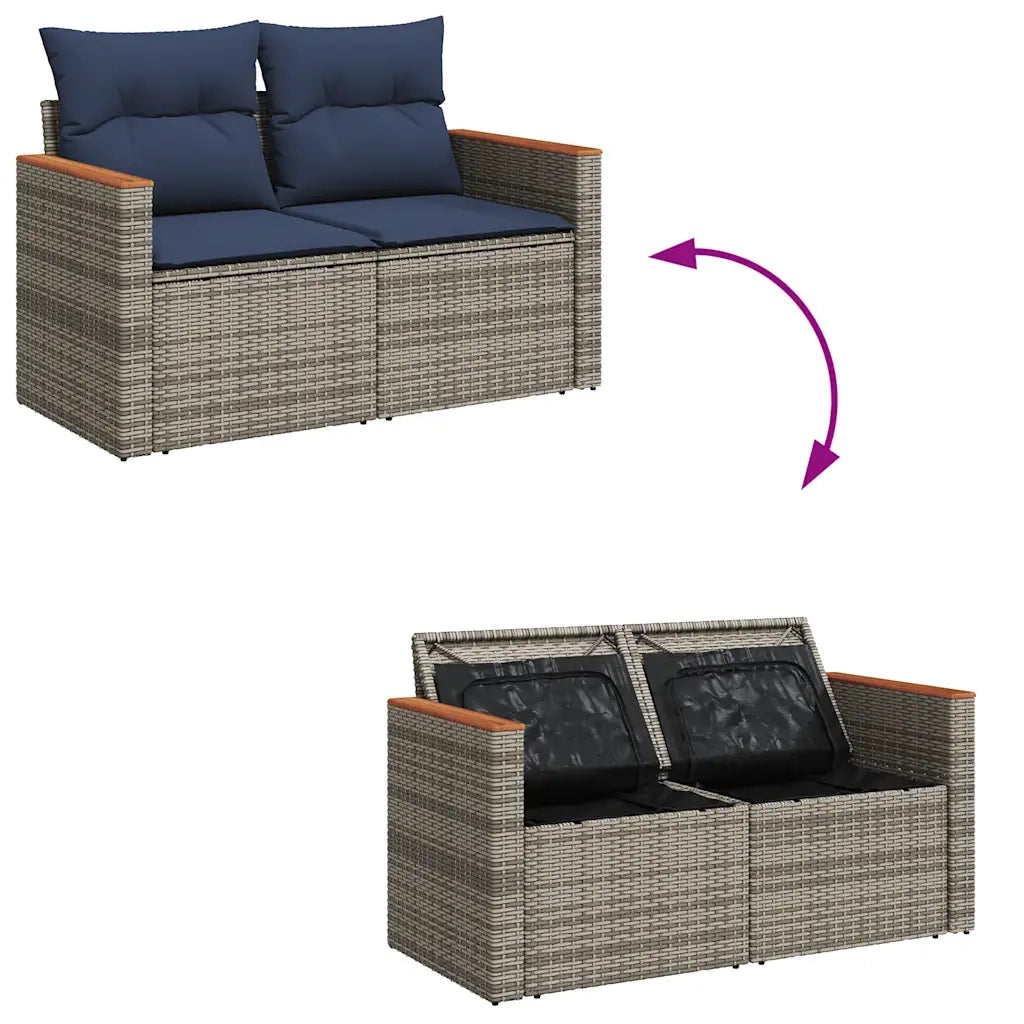 Set Divani da Giardino 7 pz con Cuscini Grigio in Polyrattan 3325925