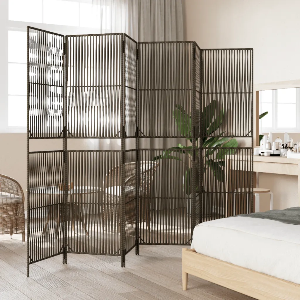 Divisorio per Ambienti | Divider per stanze | Paravento a 6 Pannelli Grigio in Polyrattan