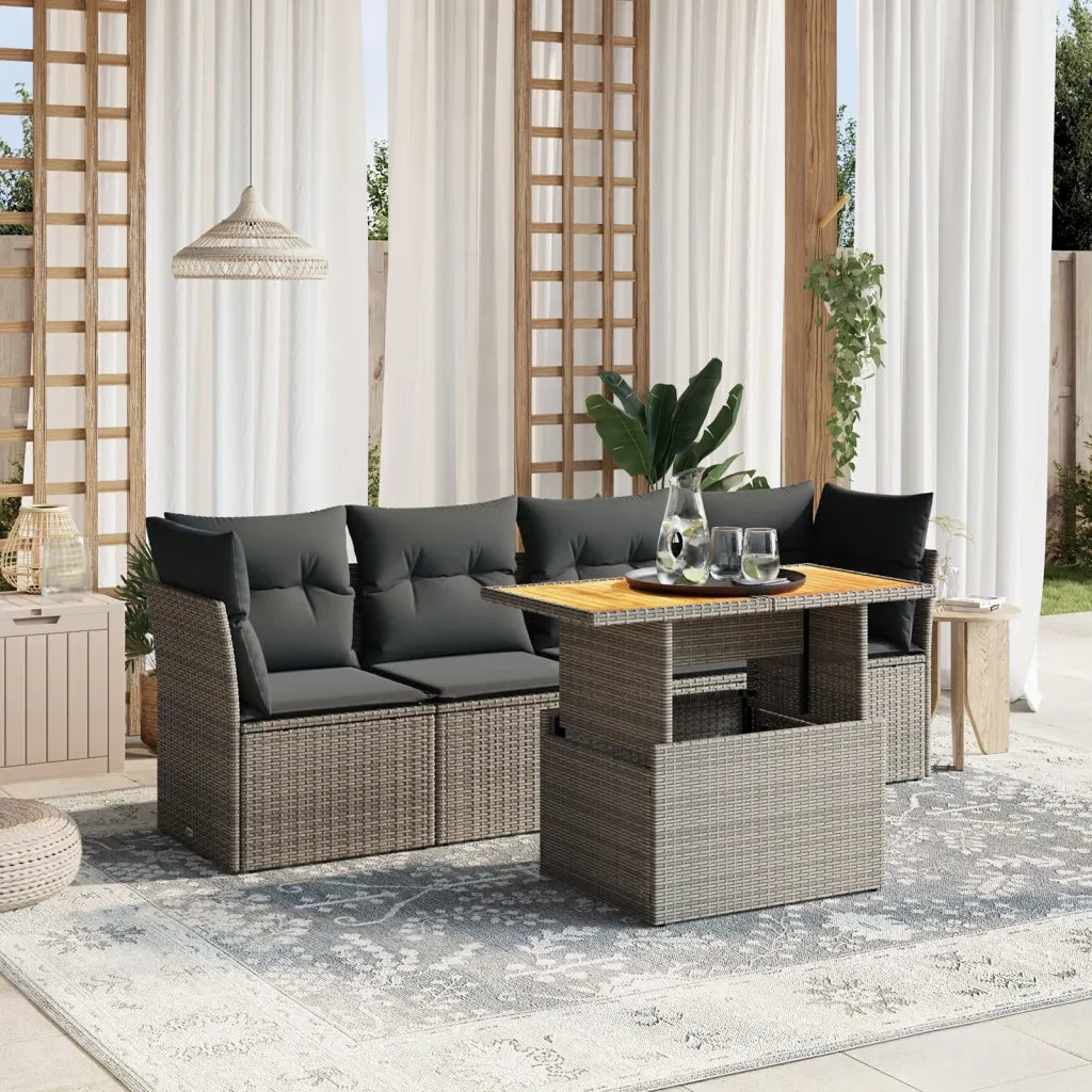 Set Divano da Giardino 5 pz | Set Salotto da Giardino con Cuscini Grigio in Polyrattan
