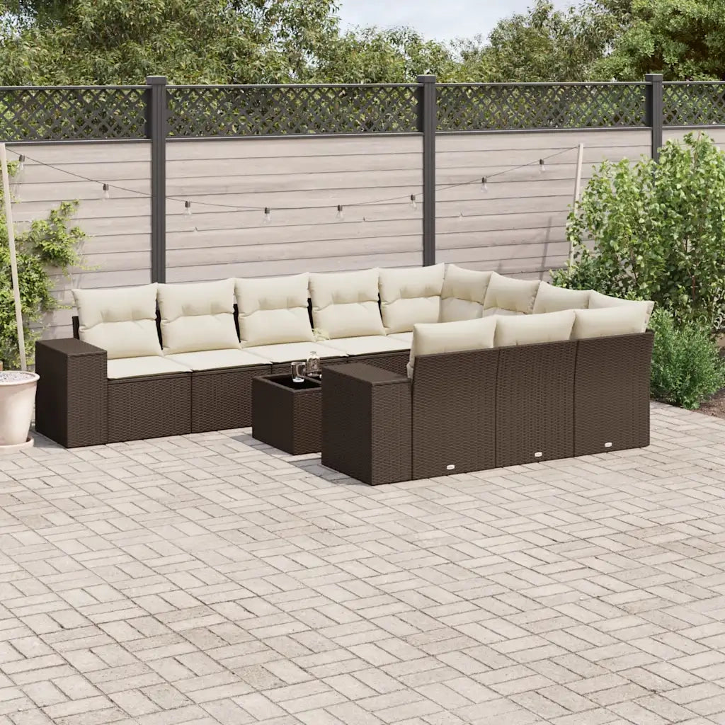Set Divani da Giardino 11 pz con Cuscini Polyrattan Marrone 3223102