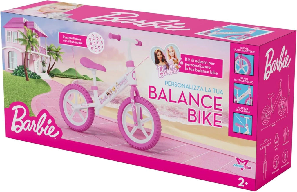 Bicicletta Senza Pedali Balance Bike per Bambini 10 Pollici 80x40x60 cm Sellino e Manubrio Regolabili Barbie Bianco e