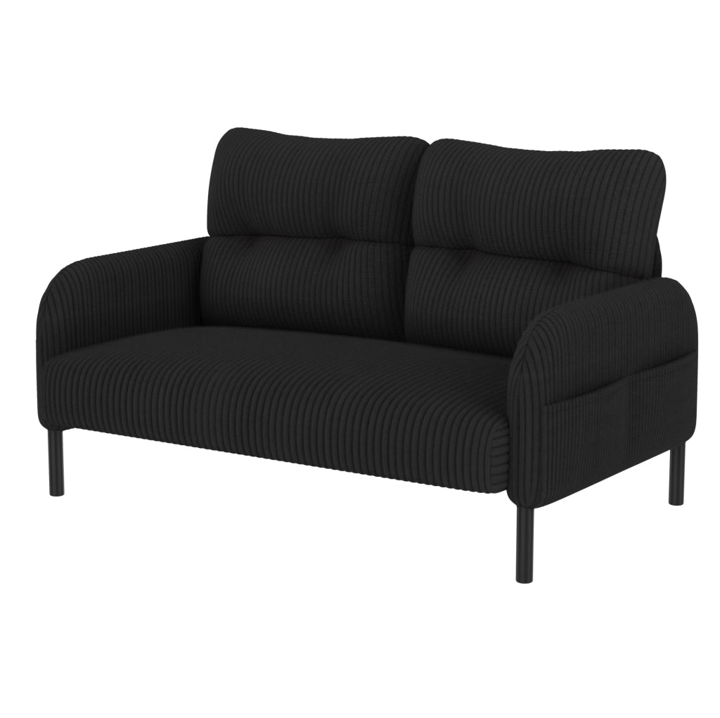 Set divano; poltrona e pouf in tessuto cord nero; 2 posti 120 x 75 x 79 cm