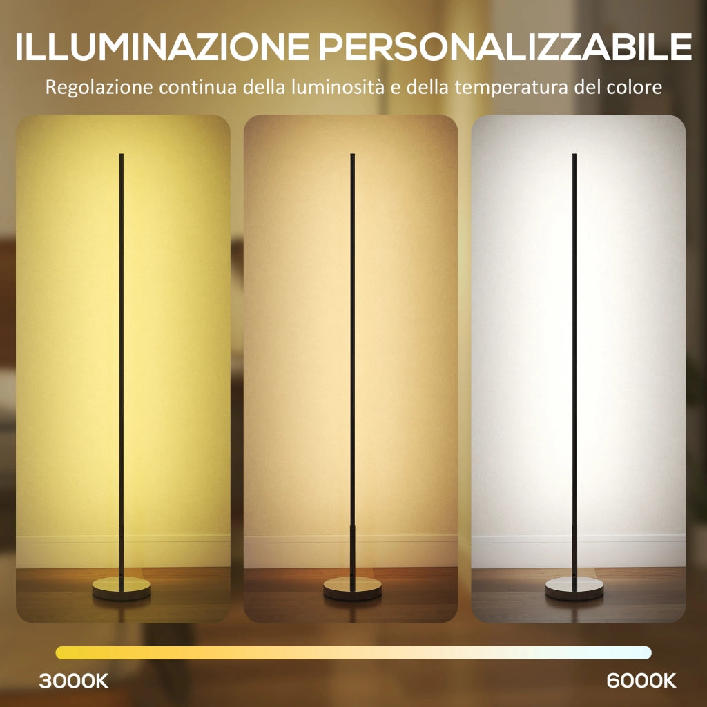 Lampada da Terra LED Alta 150 cm con Temperatura del Colore Regolabile e Telecomando, Argento