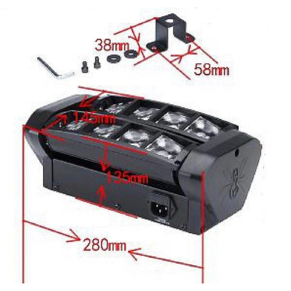 Trade Shop - Effetti Luce A Testa Mobile Multiraggio Rush Multi Beam Mini Spider 8 Raggi Beam -