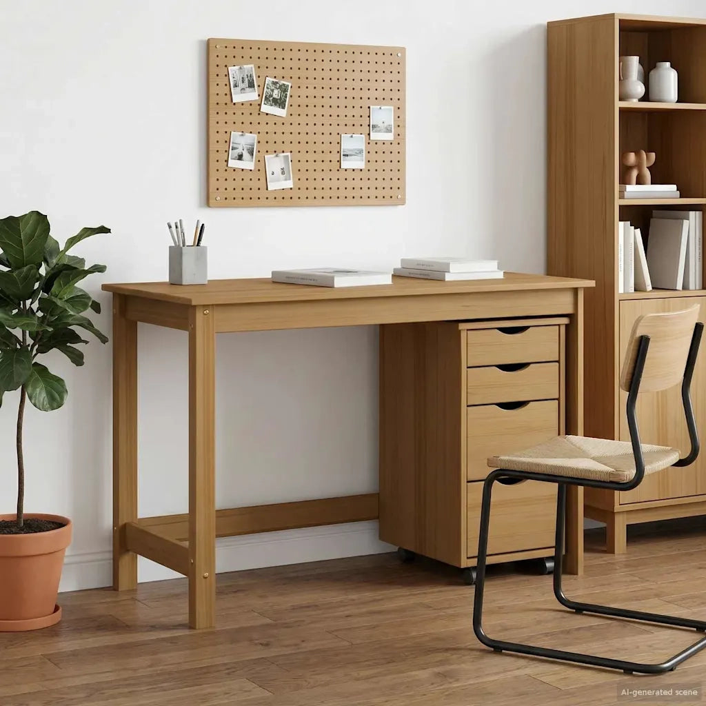 Set scrivania e mobiletto su ruote MOSS 2 pcs Marrone Miele