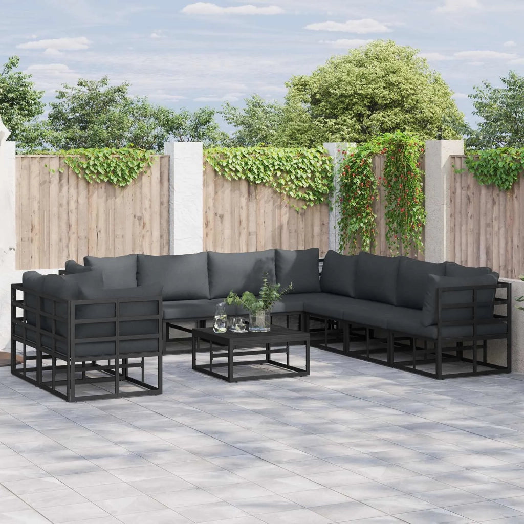 Set Divano da Giardino con cuscino 10 pcs Nero Alluminio 3378883