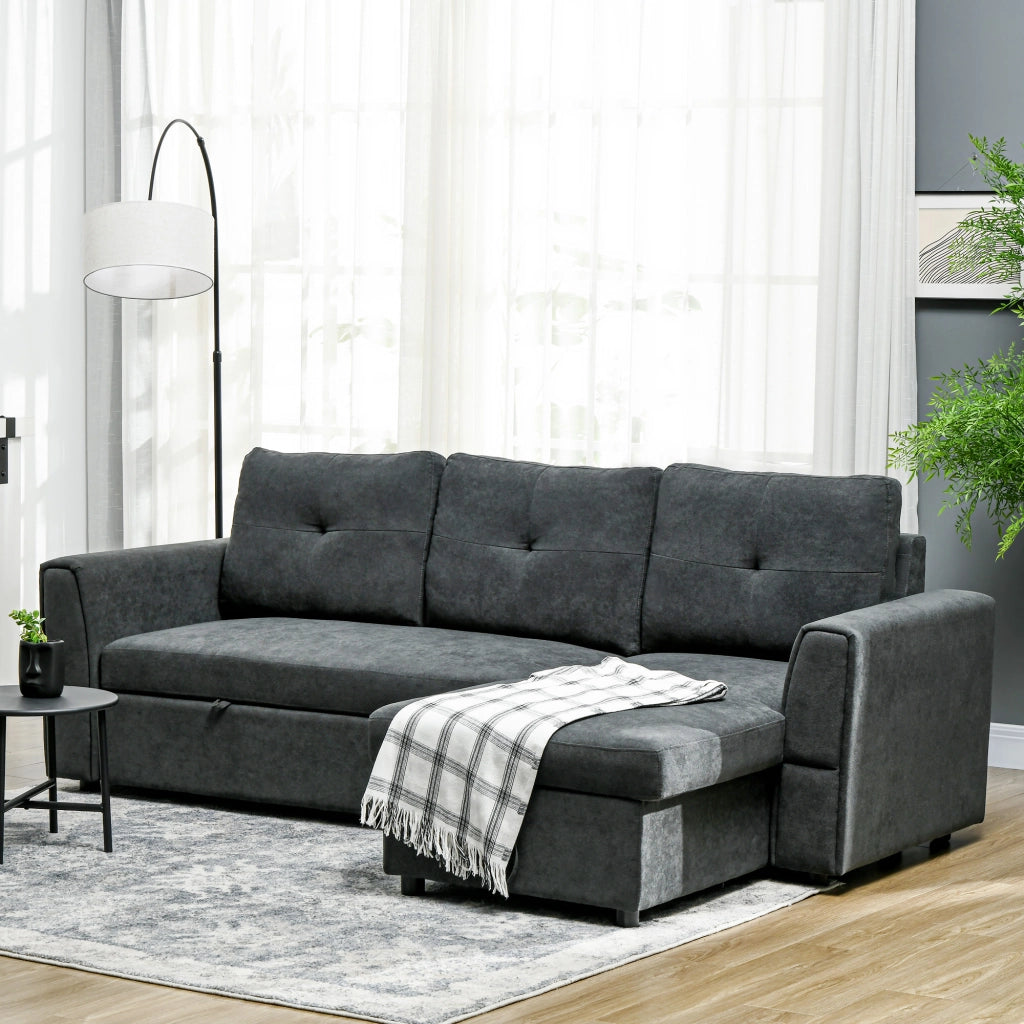 Divano letto 3 posti con chaise longue imbottito ¨C Minimal ¨C Grigio scuro