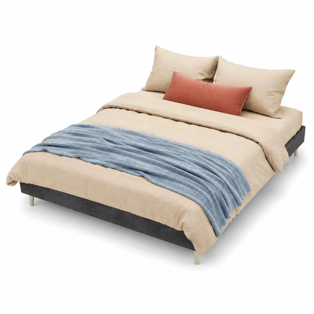 LETTO Moderno 160x200 cm Grigio in Tessuto e Metallo