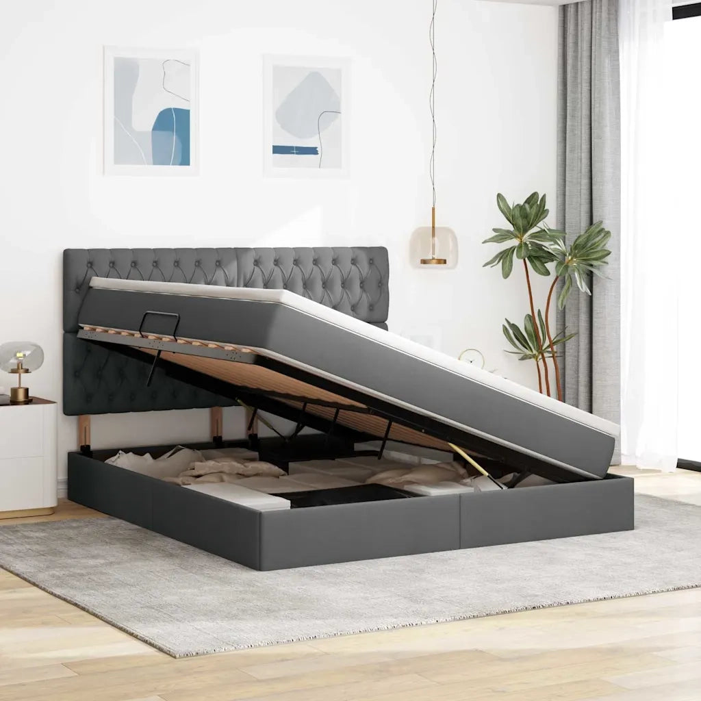 Letto con contenitore e LED con led Grigio scuro 160 x 200 cm