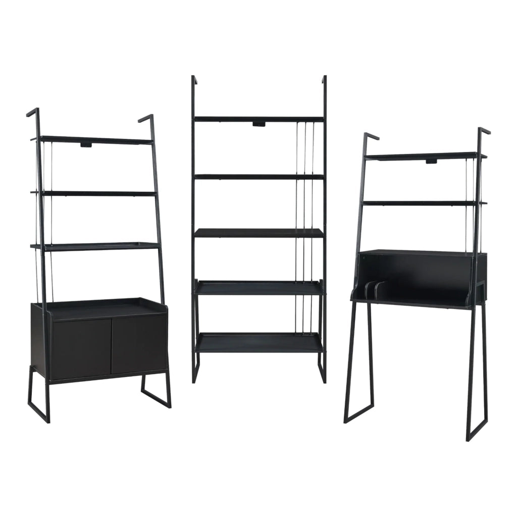 Set di 3 mobili composto da 2 mensole una scaletta e una scrivania nera 03_0009384