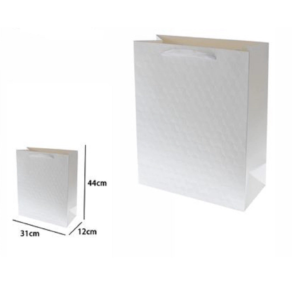 Trade Shop - Set 2 Borse Buste Regalo Shopper Bianca Goffrata Manico Tessuto 44x31x12cm 69925 -